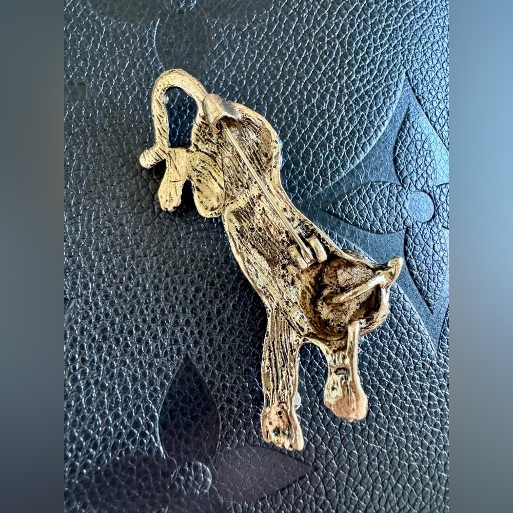 New Teal Blue & Iridescent Faceted Crystal Leopard Gold Tone Pin Brooch - 2.5” - Picture 7 of 8